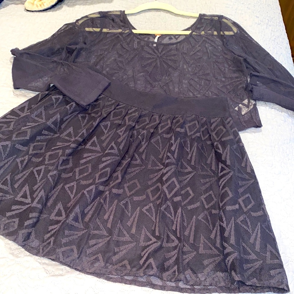 Free People Gray Lace Skirt & Top Set